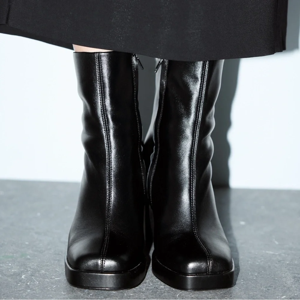 ZARA PLATFORM LEATHER HEELED ANKLE BOOTS